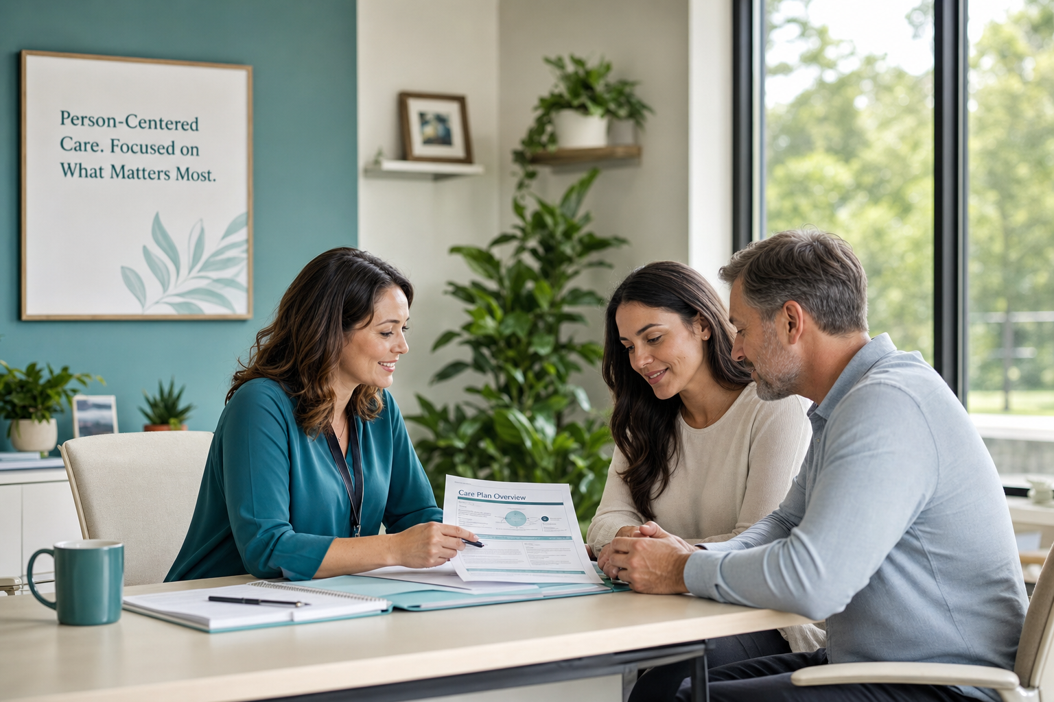 AcuityCare case manager reviewing a care plan with a family